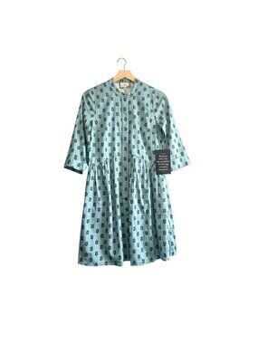 Tuckernuck Slate Blue Half Drop Royal Shirt Dress XS 3/4 Sleeves Round Neckline